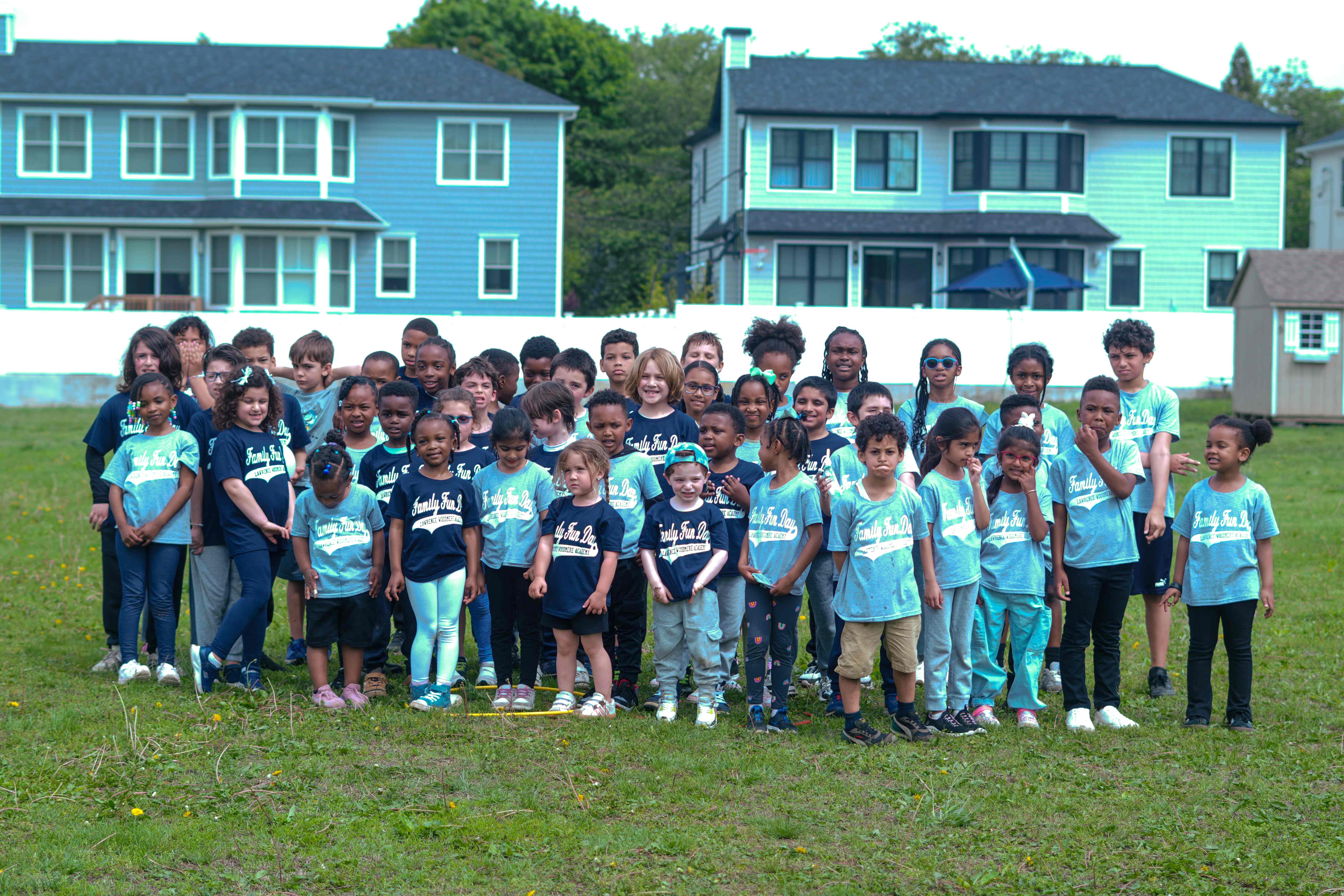 Large group photo of children at Family Fun Day event